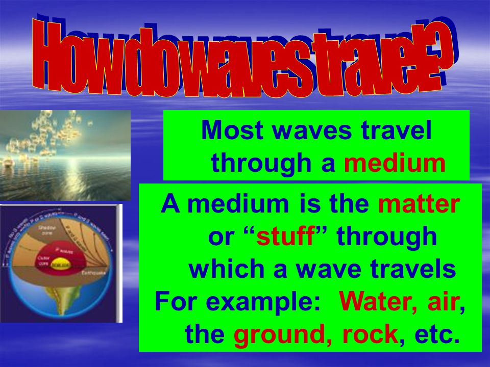 Most waves travel through a medium
