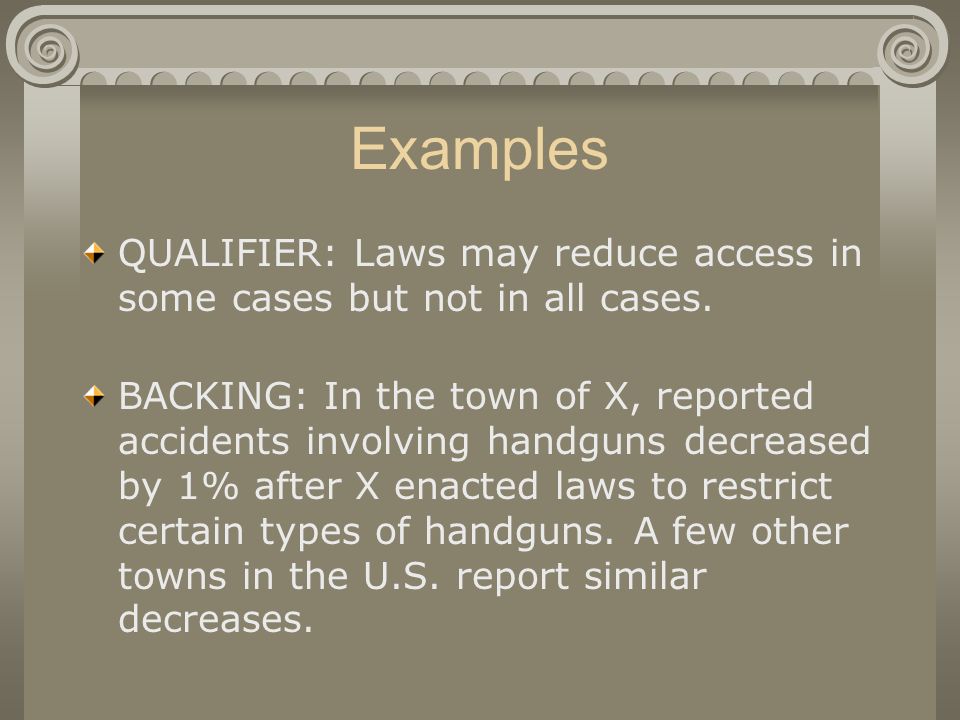 Examples QUALIFIER: Laws may reduce access in some cases but not in all cases.