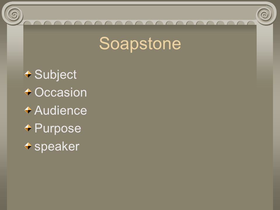 Soapstone Subject Occasion Audience Purpose speaker