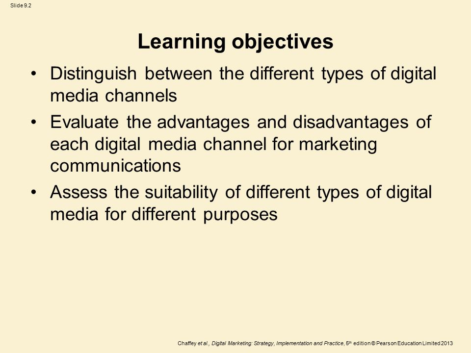 Learning objectives Distinguish between the different types of digital media channels.