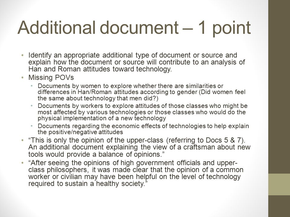 Additional document – 1 point