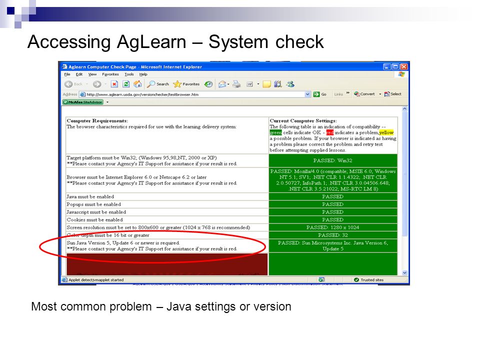 Accessing AgLearn – System check