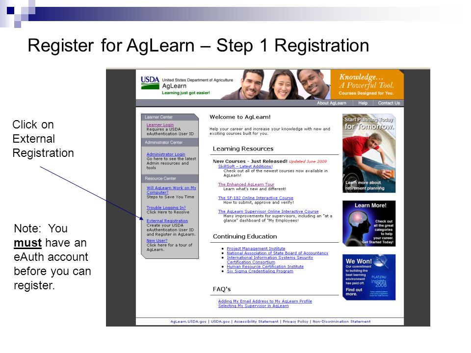 Register for AgLearn – Step 1 Registration