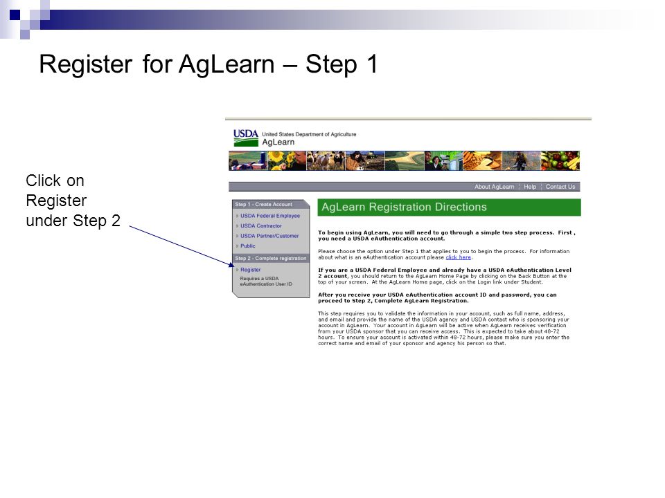 Register for AgLearn – Step 1