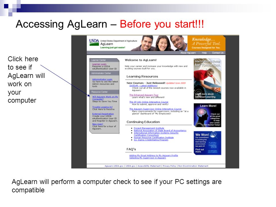 Accessing AgLearn – Before you start!!!