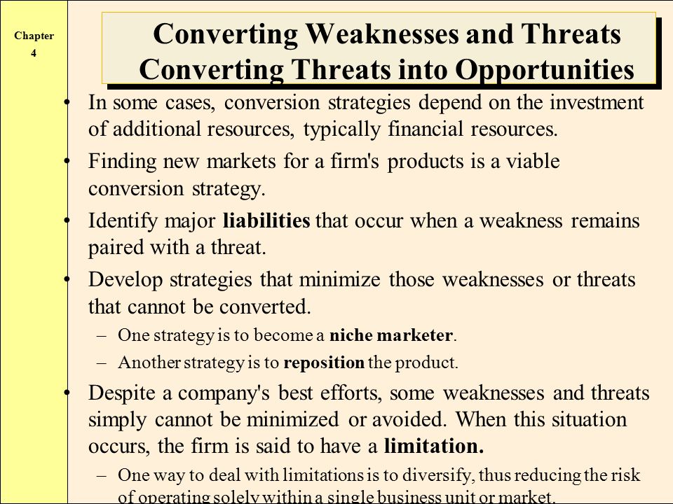 Converting Weaknesses and Threats Converting Threats into Opportunities