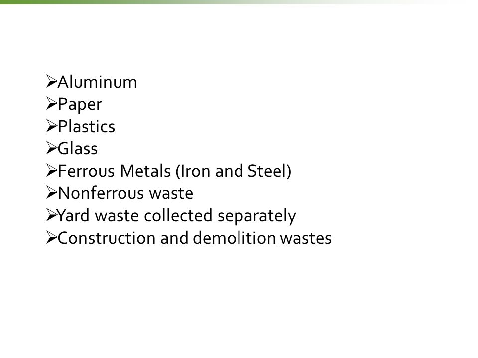 Types of Materials Recovered from MSW