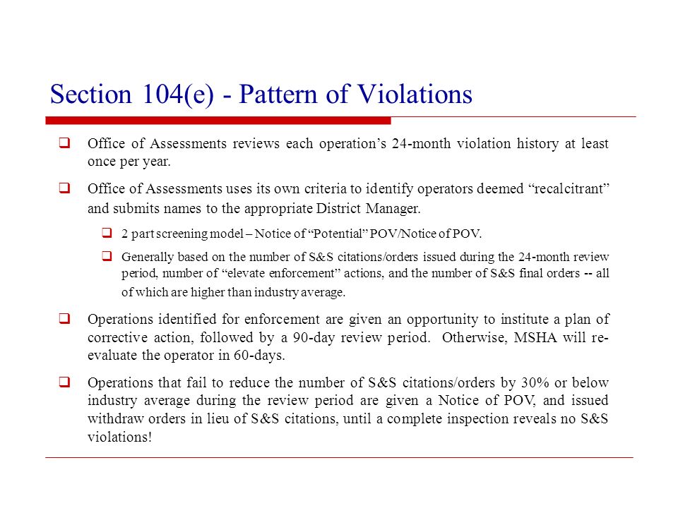 Section 104(e) - Pattern of Violations