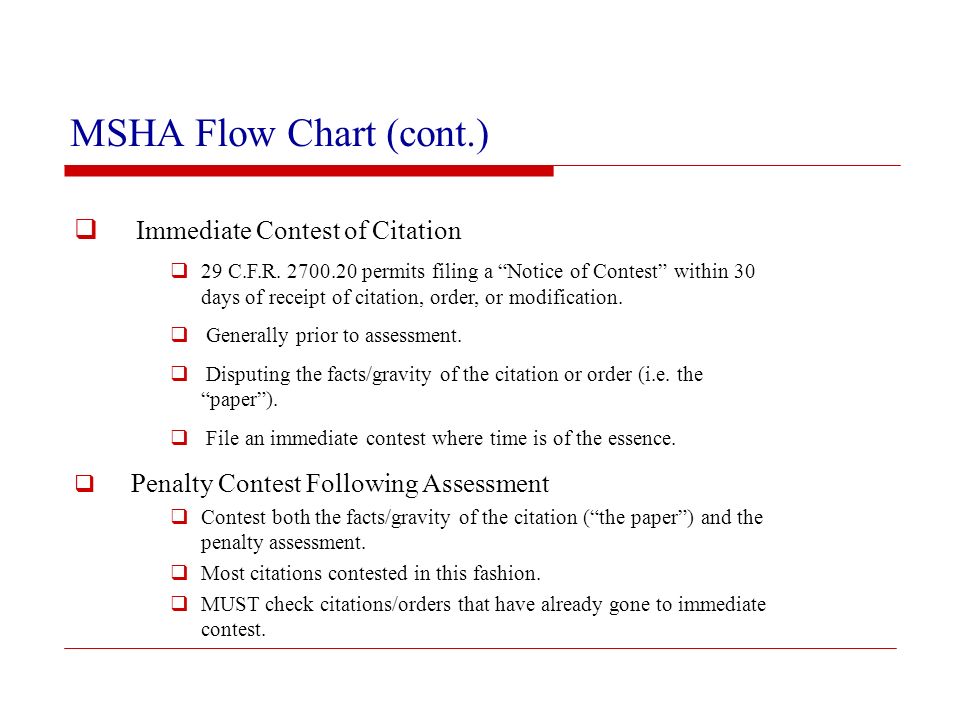 MSHA Flow Chart (cont.) Immediate Contest of Citation