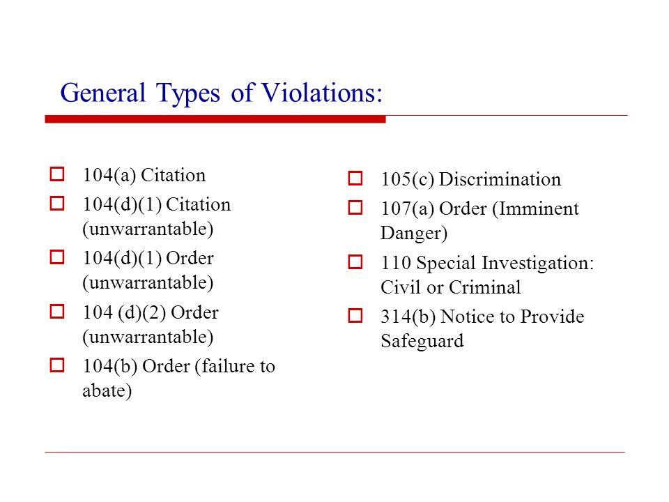General Types of Violations: