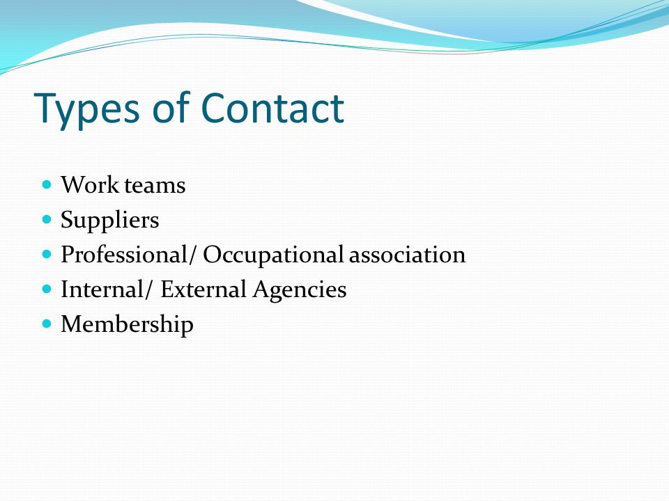 Types of Contact Work teams Suppliers