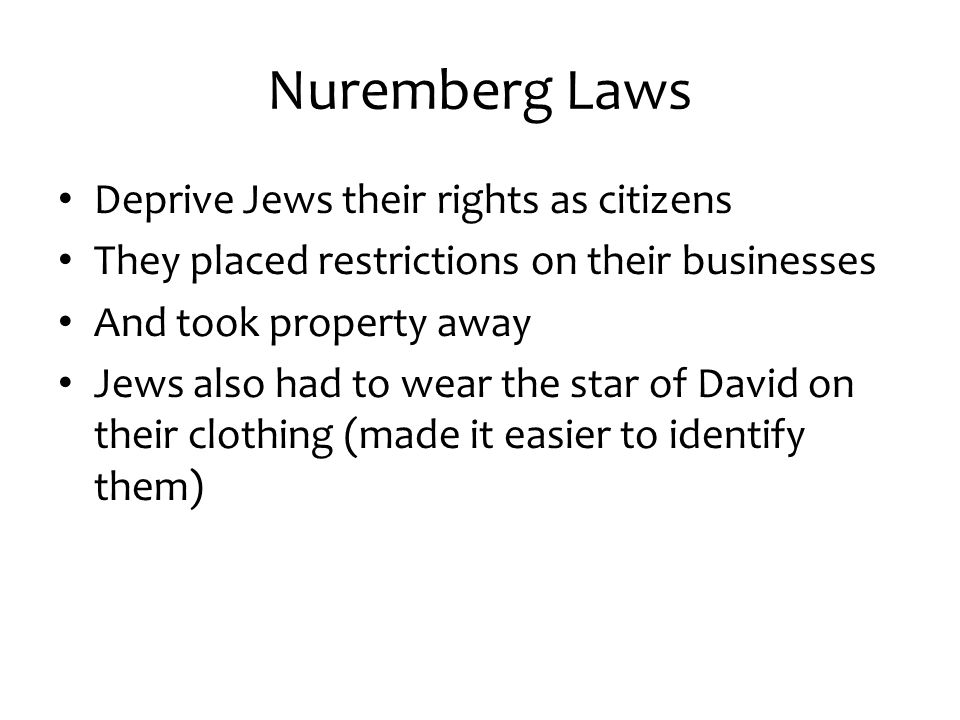 Nuremberg Laws Deprive Jews their rights as citizens