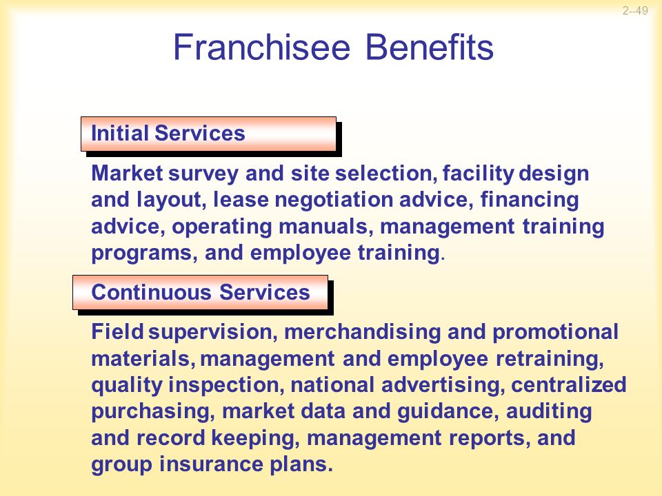Franchisee Benefits Initial Services
