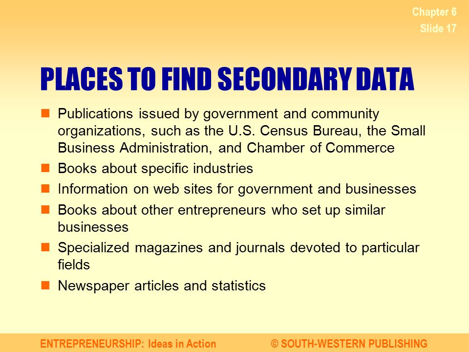 PLACES TO FIND SECONDARY DATA