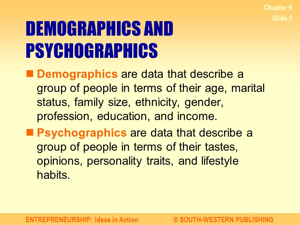 DEMOGRAPHICS AND PSYCHOGRAPHICS
