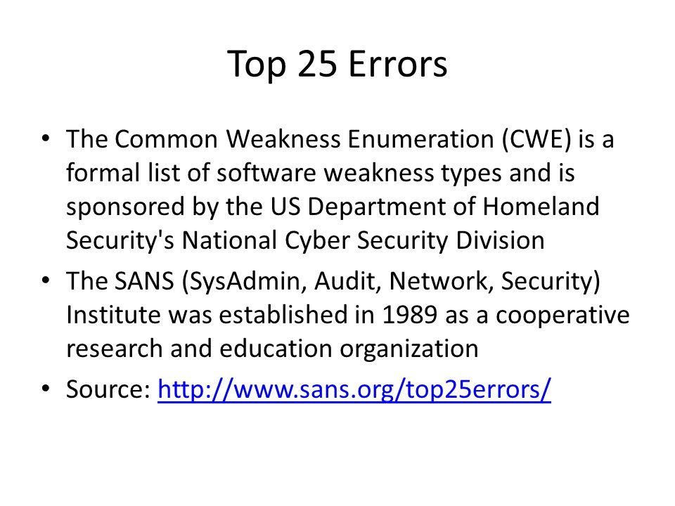 CWE/Sans Top 25 Most Dangerous Programming Errors - ppt video online  download