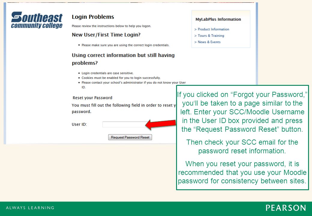 Then check your SCC  for the password reset information.