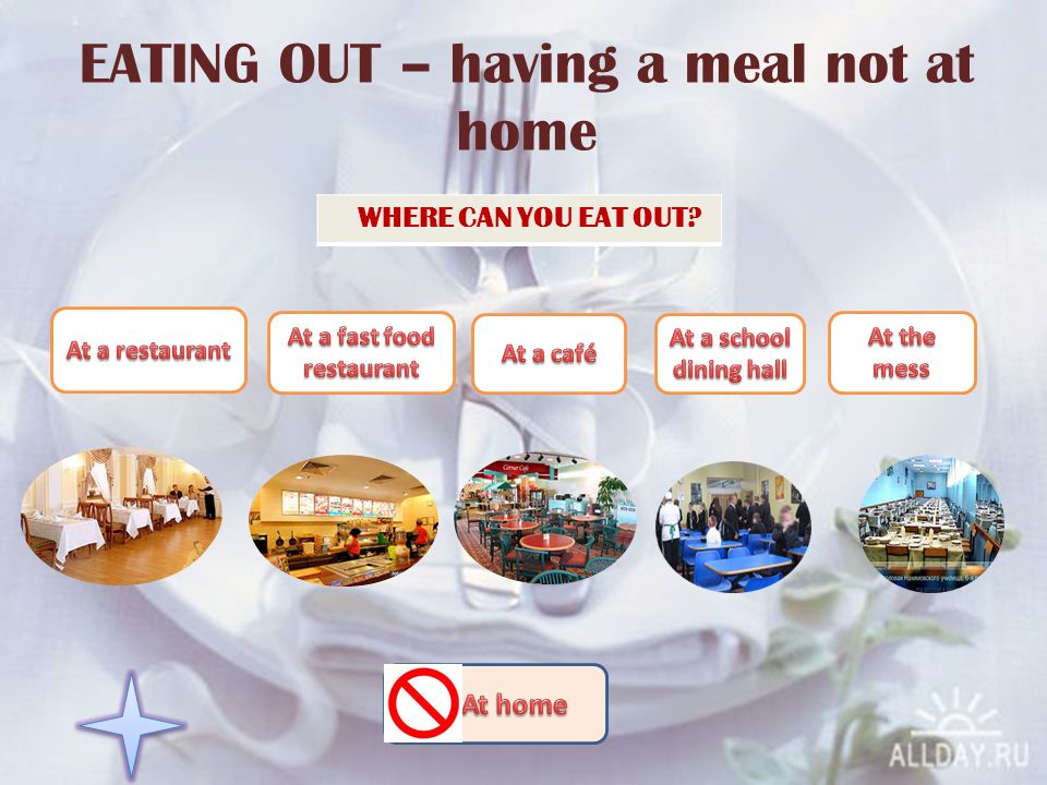 EATING OUT – having a meal not at home