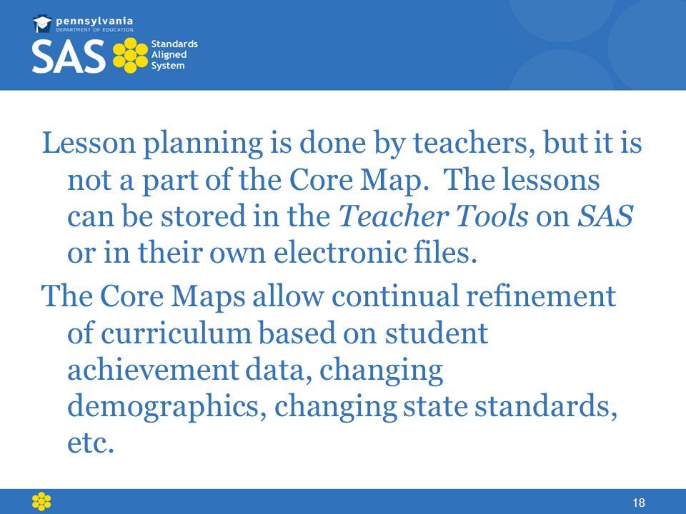 Lesson planning is done by teachers, but it is not a part of the Core Map.