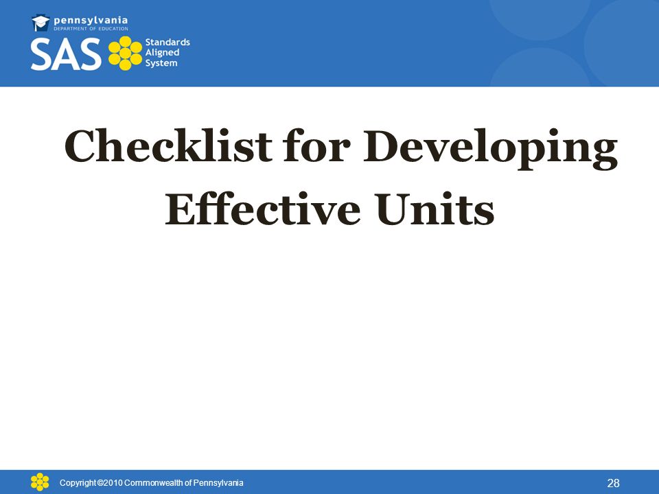 Checklist for Developing Effective Units