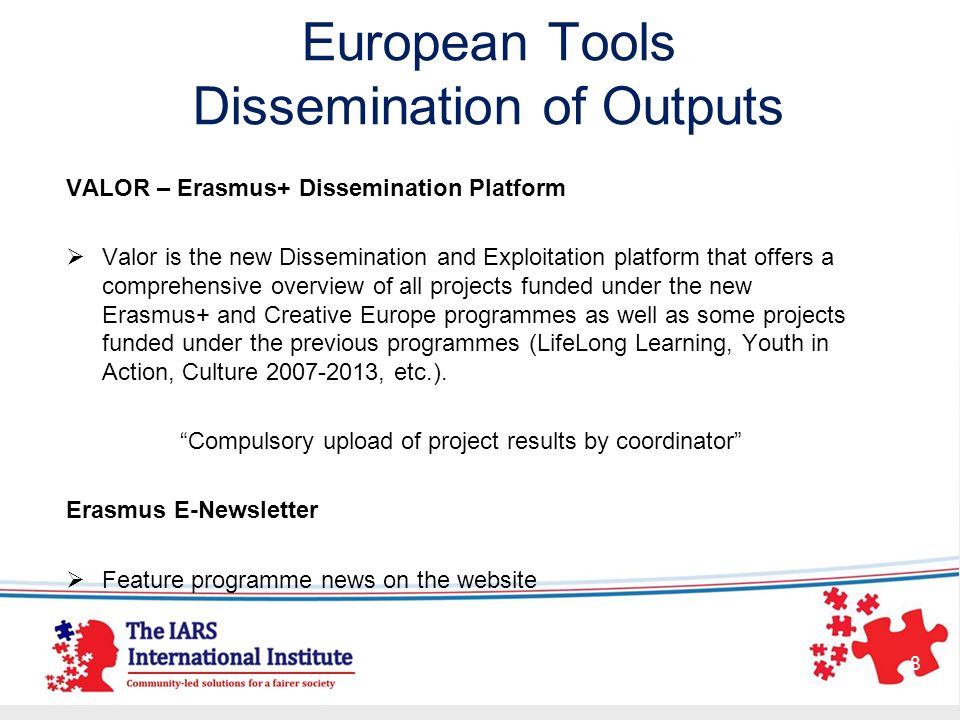 European Tools Dissemination of Outputs