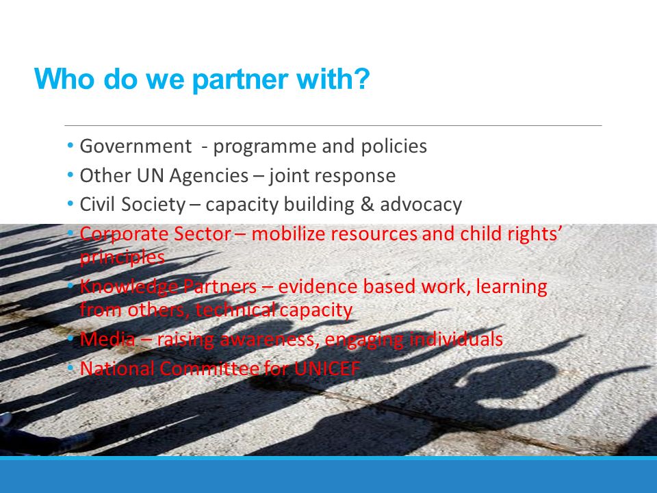 Who do we partner with Government - programme and policies