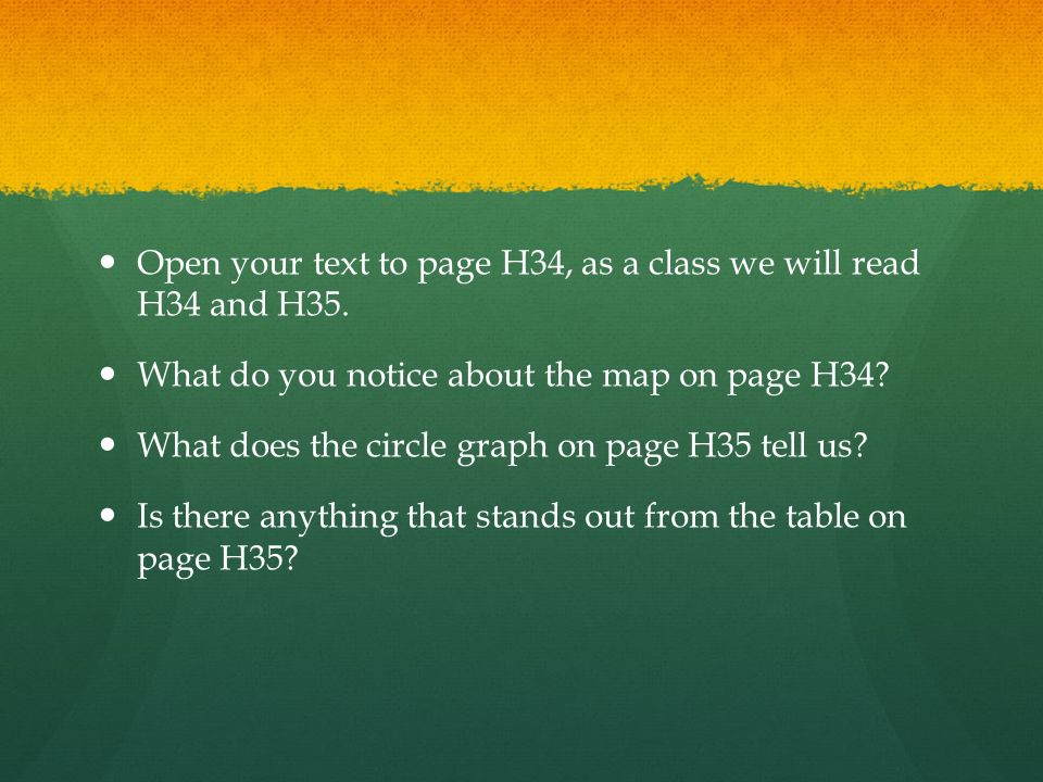 Open your text to page H34, as a class we will read H34 and H35.