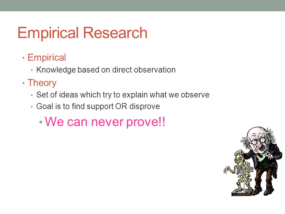 Empirical Research We can never prove!! Empirical Theory
