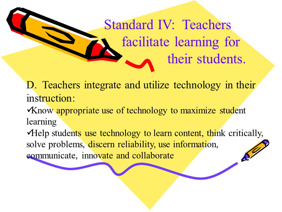 Standard IV: Teachers facilitate learning for their students.
