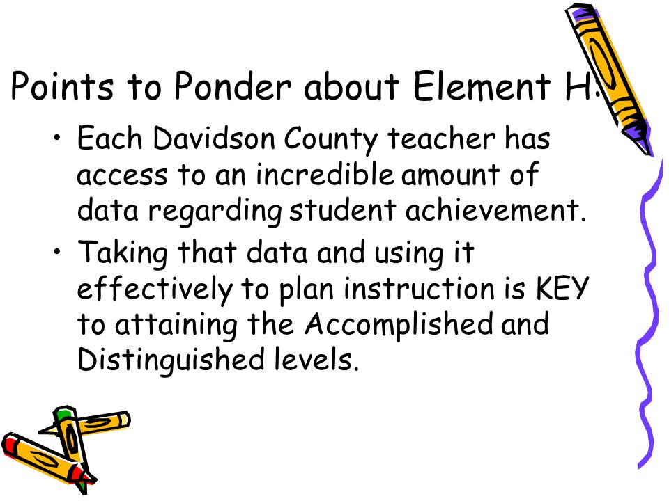 Points to Ponder about Element H: