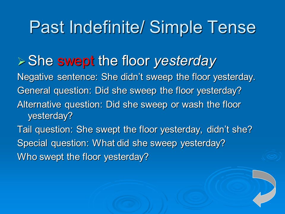 Past Indefinite/ Simple Tense