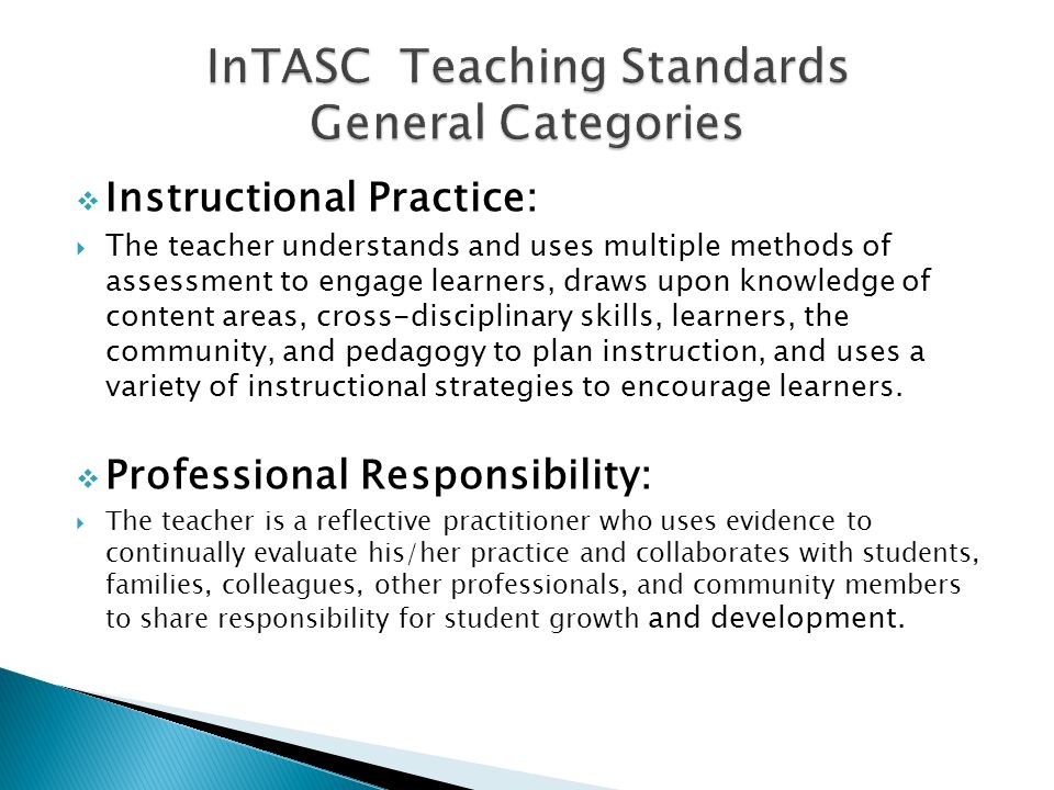 InTASC Teaching Standards General Categories