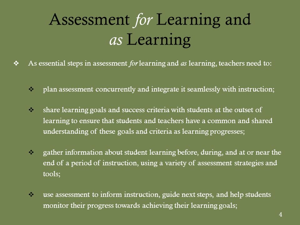 Assessment for Learning and as Learning