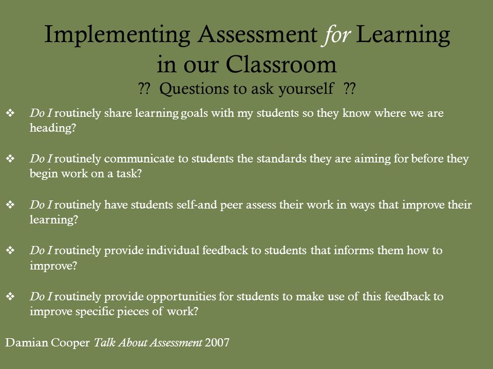 Implementing Assessment for Learning in our Classroom