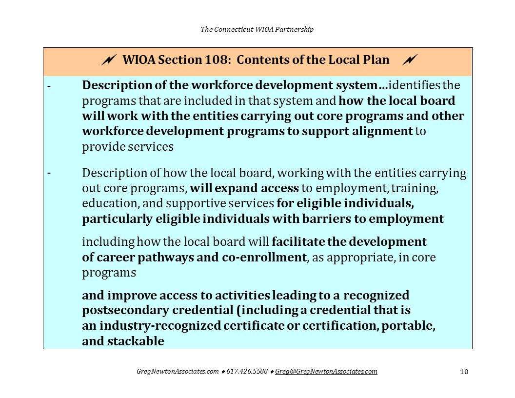 WIOA Section 108: Contents of the Local Plan 