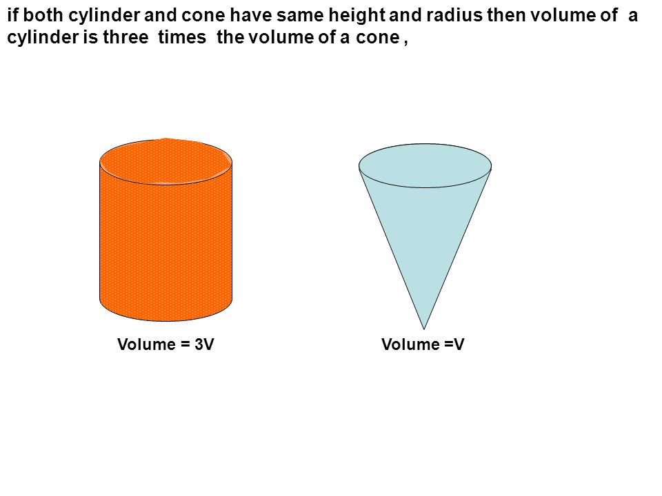 if both cylinder and cone have same height and radius then volume of a cylinder is three times the volume of a cone ,