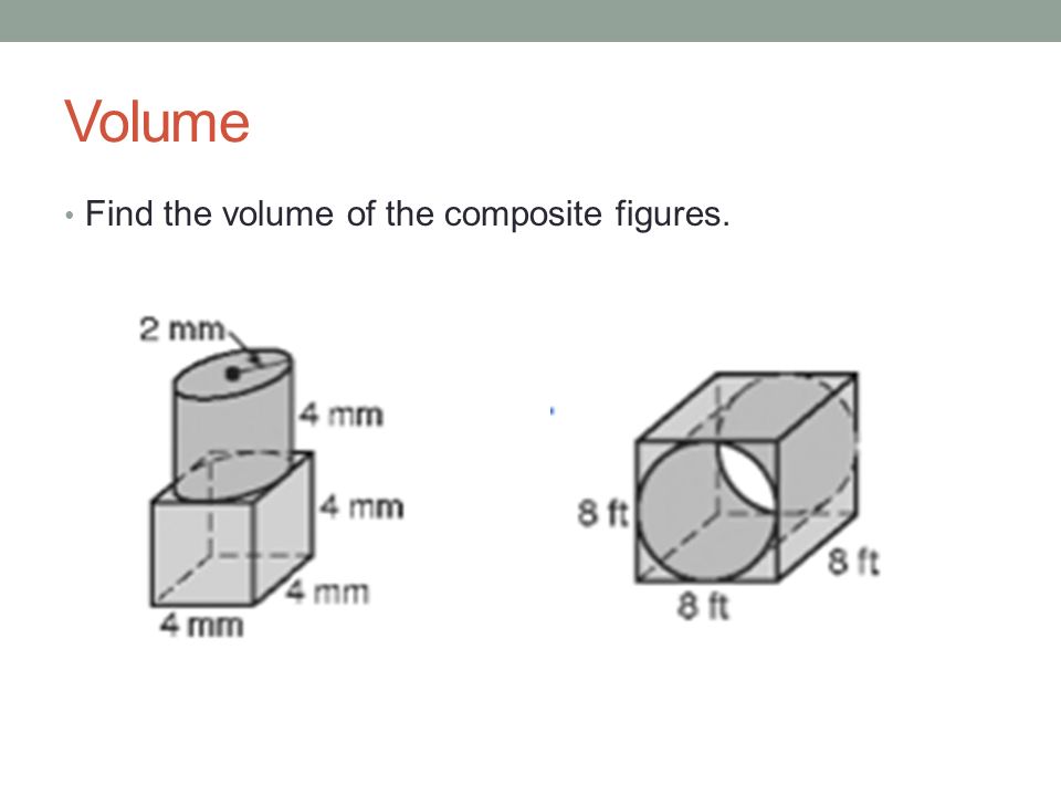 Volume Find the volume of the composite figures.