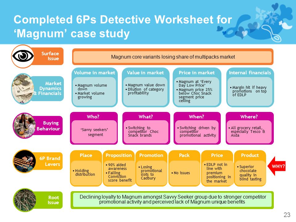 Completed 6Ps Detective Worksheet for ‘Magnum’ case study