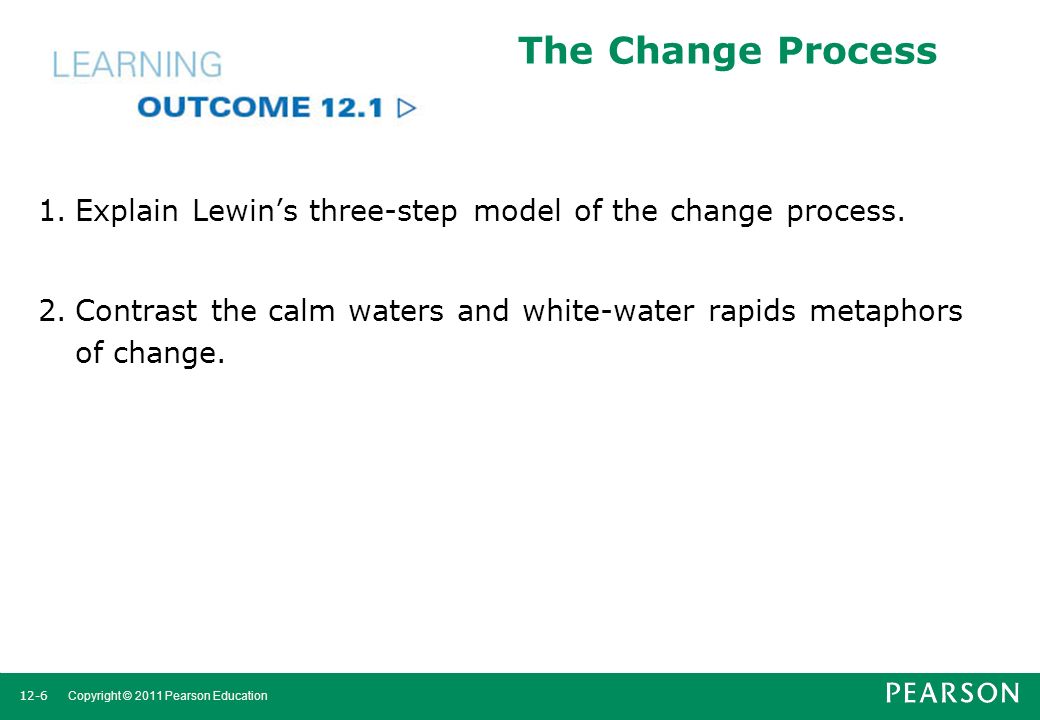 The Change Process 1. Explain Lewin’s three-step model of the change process.