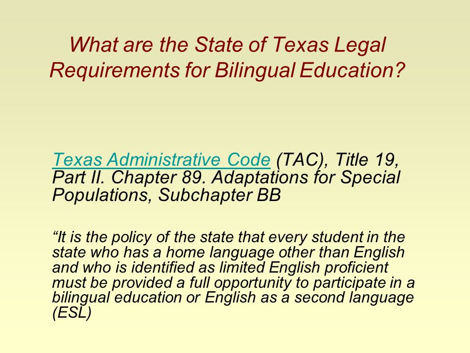 What are the State of Texas Legal Requirements for Bilingual Education