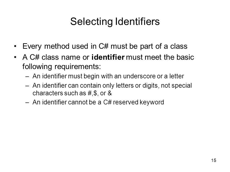 Selecting Identifiers