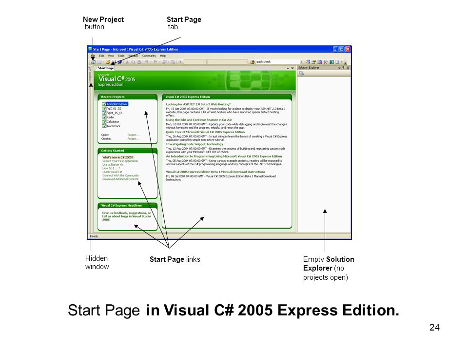 Start Page in Visual C# 2005 Express Edition.