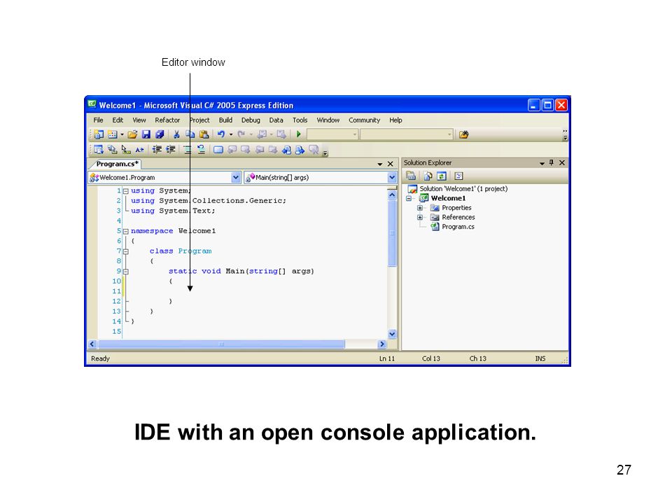 IDE with an open console application.
