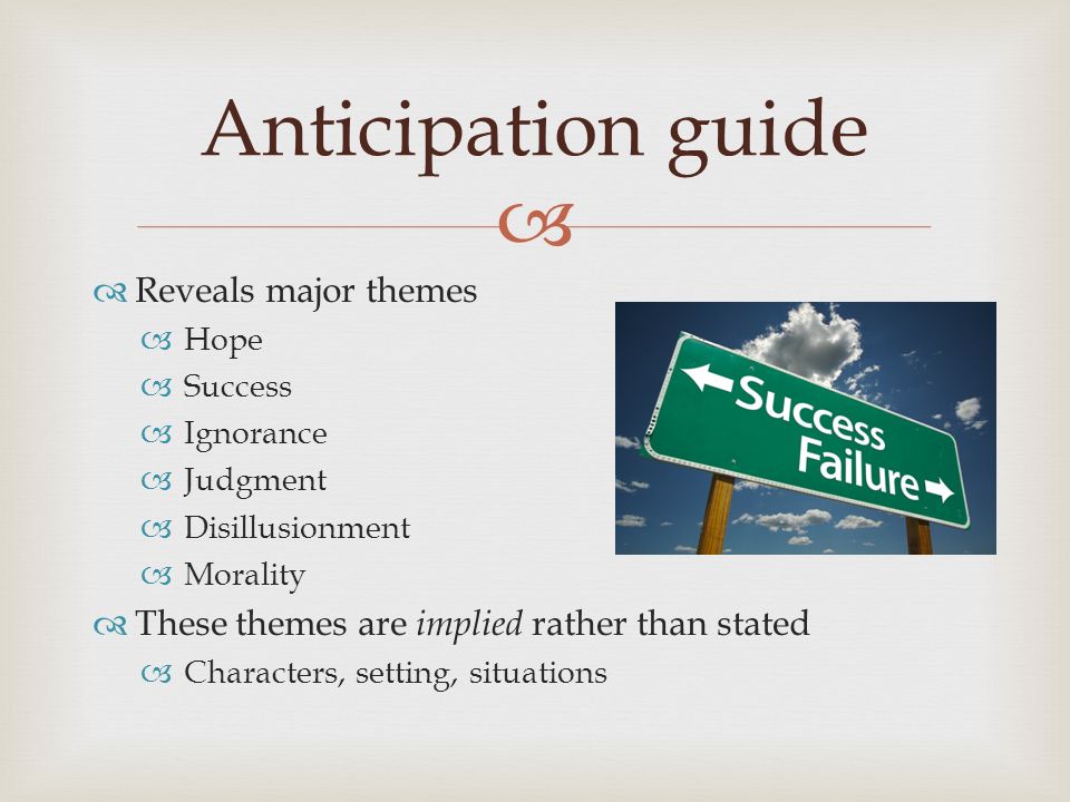 Anticipation guide Reveals major themes