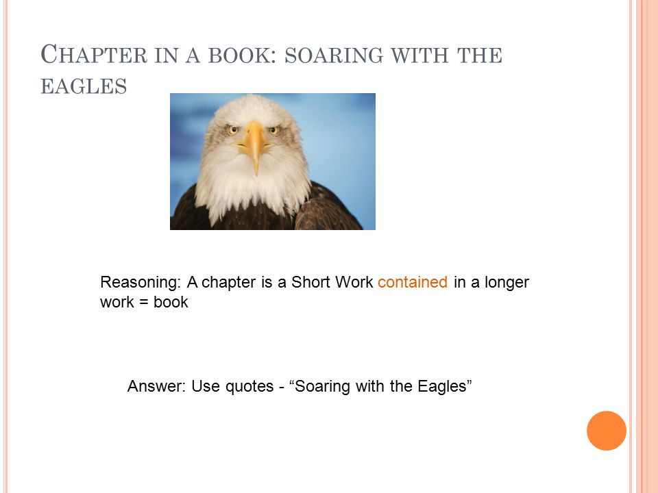 Chapter in a book: soaring with the eagles