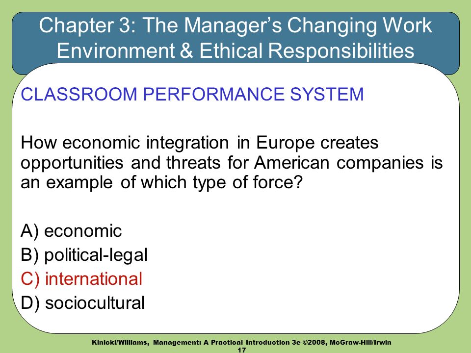Chapter 3: The Manager’s Changing Work Environment & Ethical Responsibilities