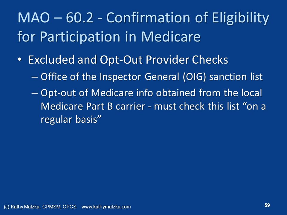 MAO – Confirmation of Eligibility for Participation in Medicare