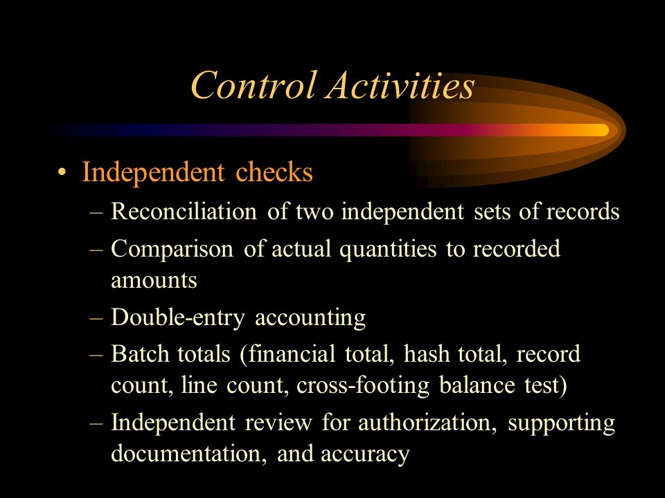 Control Activities Independent checks