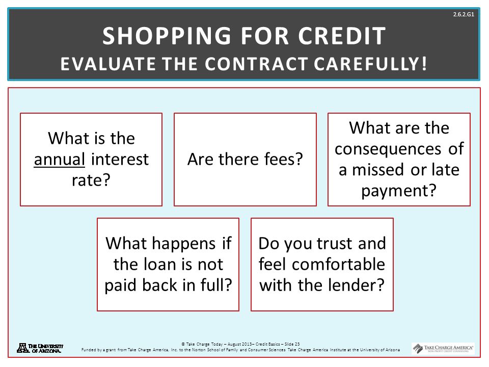 Shopping for Credit Evaluate the contract Carefully!