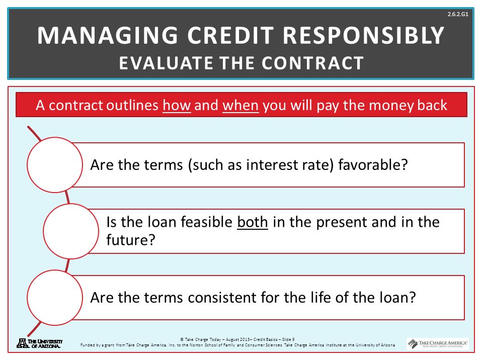 Managing Credit Responsibly Evaluate the contract